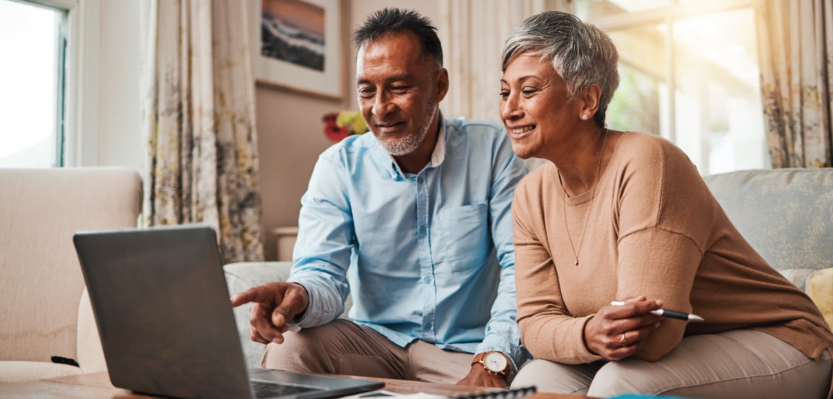 Couple looking at computer